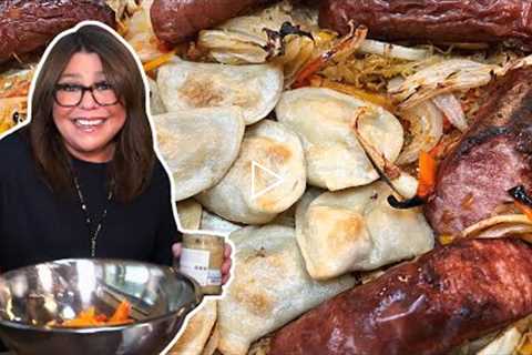 How to Make Kielbasa and Pierogi Tray Bake with Sauerkraut, Sweet Peppers, Onions and Dijon Sour …