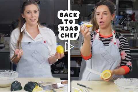 Elizabeth Olsen Tries to Keep Up with a Professional Chef | Back-to-Back Chef | Bon Appétit