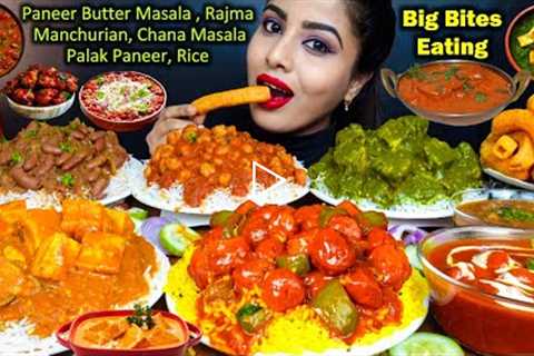 Eating Rajma Chawal,Chana,Veg Manchurian,Paneer Butter Masala Indian Street Food ASMR Eating Mukbang