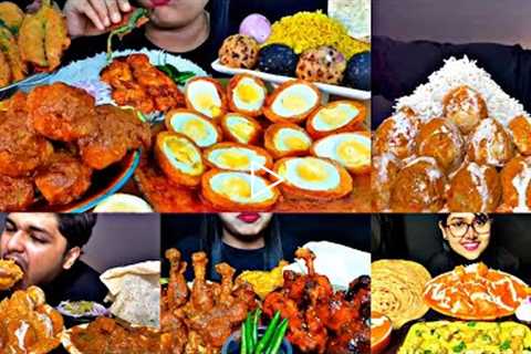 ASMR EATING BUTTER EGG & CHICKEN, CHICKEN CURRY, DEVIL EGGS | BEST INDIAN FOOD MUKBANG..