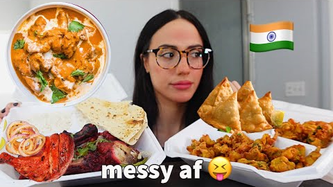 INDIAN FOOD MUKBANG | CHICKEN TANDOORI, BUTTER CHICKEN, SAMOSA, FISH & VEGGIE PAKORA, PUPDUM (messy)