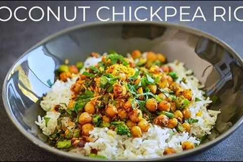 Coconut Chickpea Recipe | Easy Vegetarian dinner idea | Coconut Milk Basmati Rice