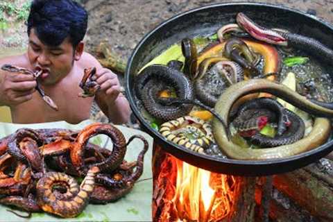 Cooking Coconut Snake eating so delicious - Cook Snake,Ell domestic local Food Recipe in Rain Season