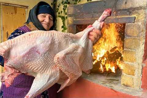 Cooking Delicious Huge Turkey with Vegetable Salad in the Oven!