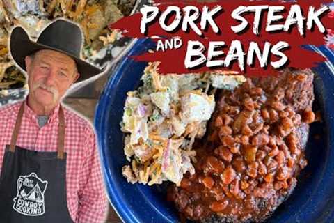 Feed Your Family for Under $30 - Pork Steak and Beans with Loaded Baked Potato Salad