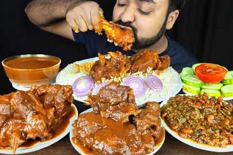 HUGE SPICY MUTTON CURRY, PRAWN ONION MASALA, MUTTON GRAVY, RICE, SALAD MUKBANG ASMR EATING SHOW ||