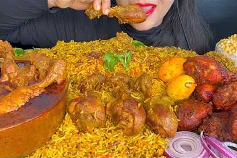 ASMR EATING SPICY CHICKEN BIRYANI,CHICKEN CURRY,RAITA,CHICKEN LEG PIECE *BIRYANI EATING*