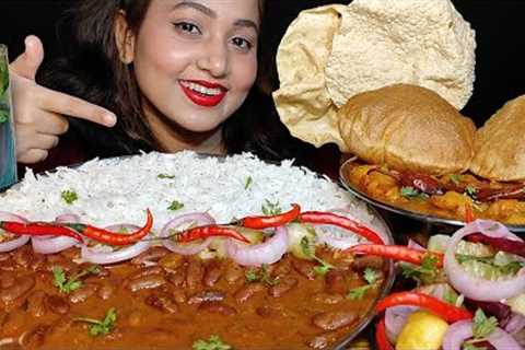 UNCUT MUKBANG‼️😉Eating Rajma Chawal🔥 Puri,Aloo ki Sabzi🥵 Papad, Lots of Salad ll Mukbang +..