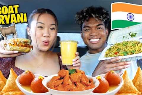 COUPLES TRY INDIAN FOOD FOR THE FIRST TIME! (BUTTER CHICKEN, KULCHA CHANNA, GOAT BIRYANI) *PART 10*