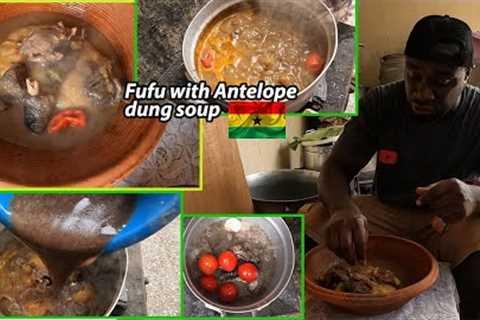 Cooking ANTELOPE DUNG SOUP WITH FUFU in GHANA, West Africa !! The MOST Famous Local food in GHANA