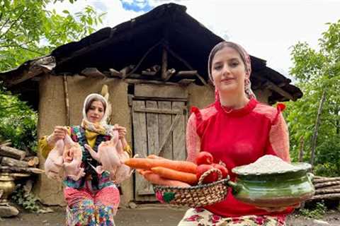 Chickens and Vegetables Fried & Served with Fresh Tandoori Bread in Village