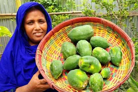 Village Food RAW PAPAYA FRY COOKING Top Healthy Vegetarian Meal New Style Veg Curry Pepe Vaji Recipe