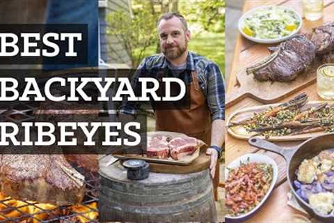 Best Backyard Ribeyes with Bacon, Whiskey Onions and Hot Peppers