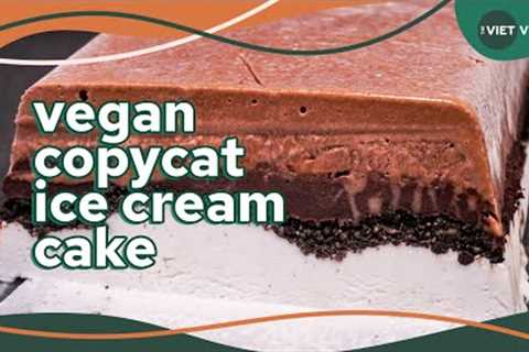 copycat vegan ice cream cake with fudgy ganache and cookie crumble