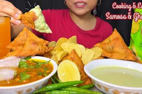 Cooking & Eating Samosa with Ghugni & Raita | Samosa Chaat | Recipe | Street Food | Mukbang ..