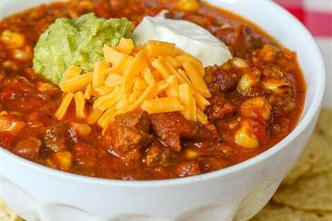 Grilled Corn Sausage Chili with roasted red pepper!