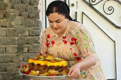 Iranian cooking | aloo pulo with roasted chicken in saffron and butter with vegetables