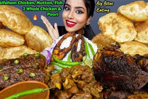 ASMR Eating Spicy Mutton Curry,Whole Chicken Curry,Fish Fry,Rice,Poori Big Bites ASMR Eating Mukbang