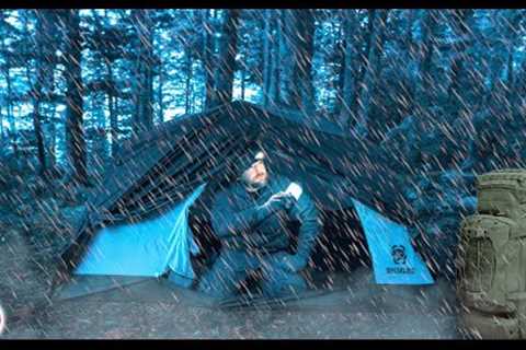 Building a Tarp Fortress in a Powerful Storm - Heavy Rain and Strong Winds Camping Adventure