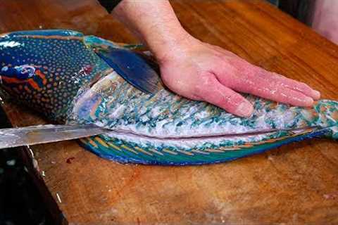 Japanese Street Food - GIANT PARROTFISH SASHIMI Okinawa Japan