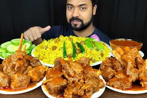 HUGE SPICY MUTTON CURRY, SOYA PULAO, LEMON, SALAD, GRAVY, CHILI MUKBANG EATING SHOW | BIG BITES |