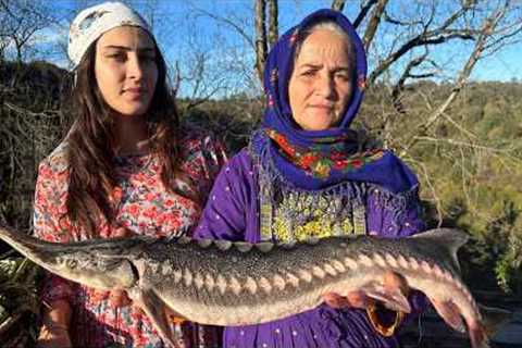 Cooking Osetra Sturgeon Fish with Fresh Herbs | Delicious and Healthy | Village life