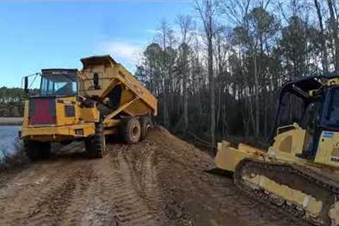 Hauling And Grading The Last Of The Pond Dam Dirt