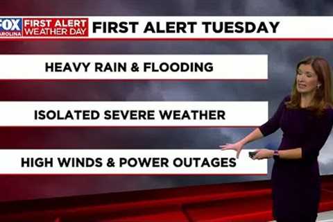 First Alert Weather Day Tuesday for heavy rain, high winds, and isolated severe weather