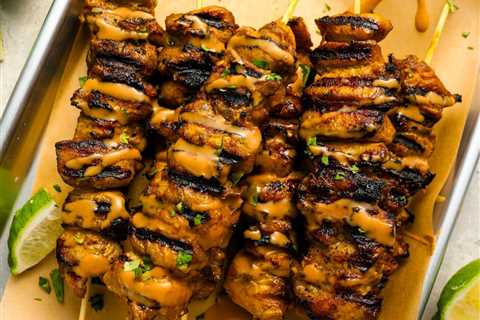 Thai Marinated Grilled Chicken Skewers with Peanut Sauce